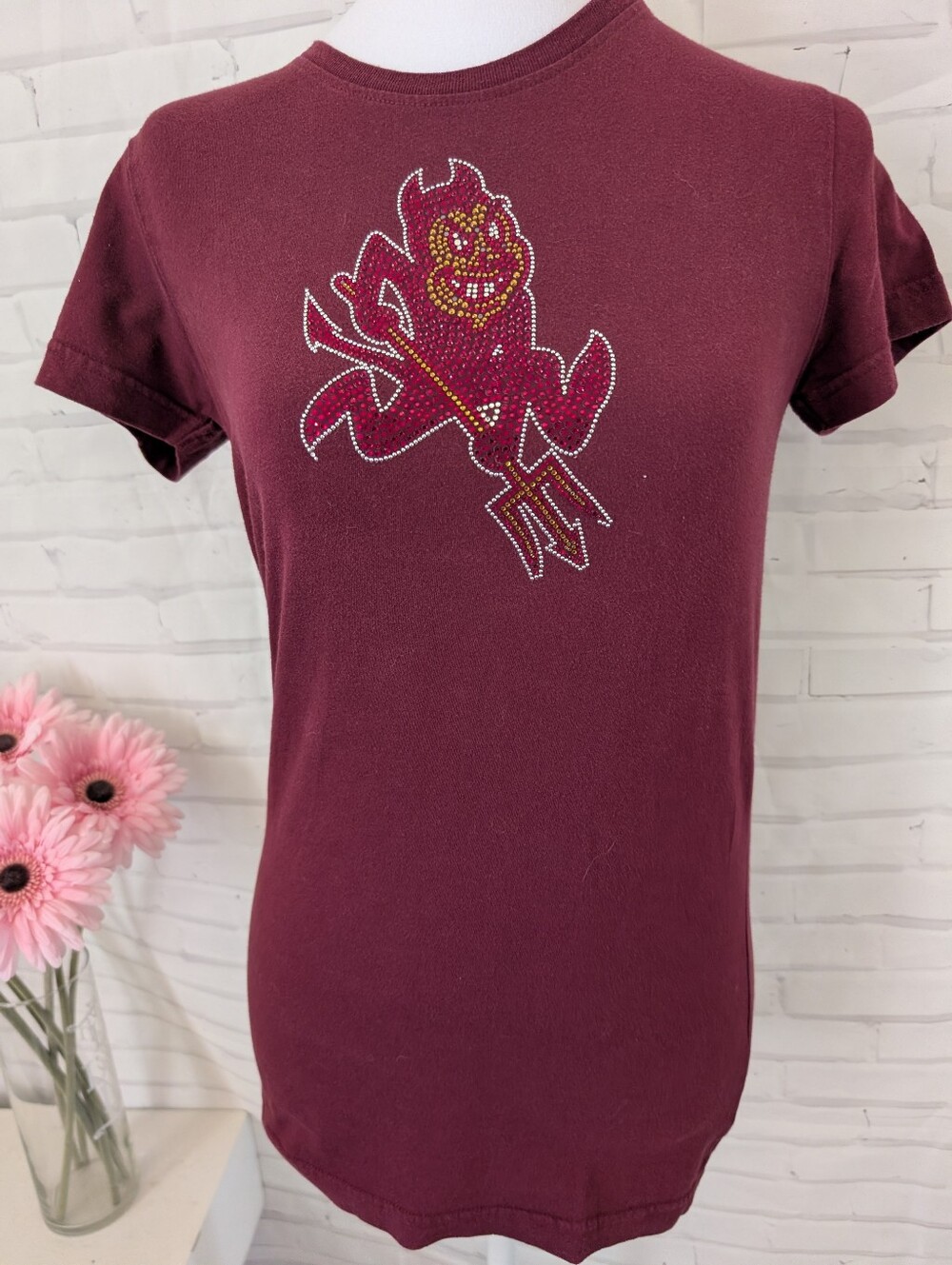 ASU -Maroon Sun Devil Graphic Rhinestone Tee